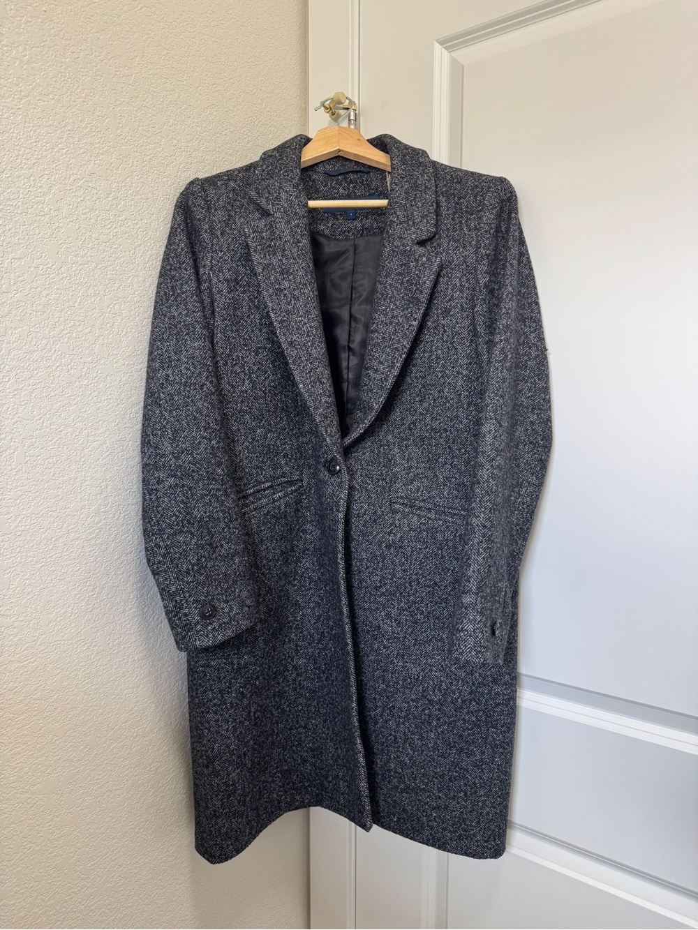 Cole Haan Charcoal Grey Single-Button Wool Blend Overcoat